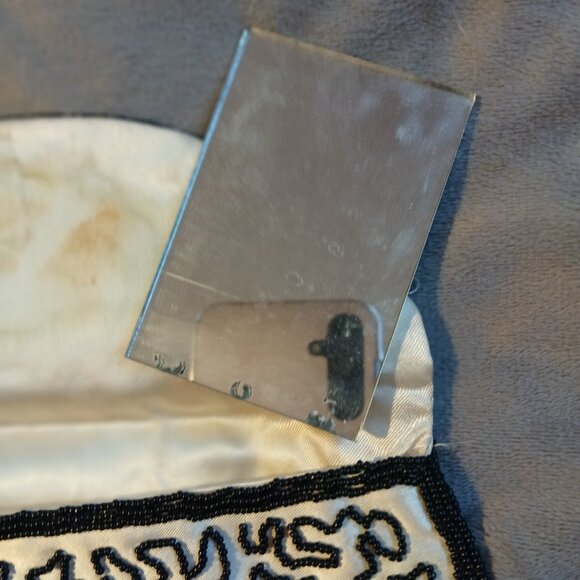 Vintage Women's Fabric White Clutch Abstract Black Beading - Picture 7 of 10